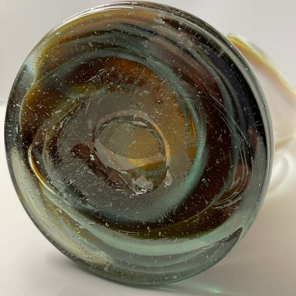 Hand Blown Stretch Art Glass‎ Basket Vase MCM Amber Brown 11" - Picture 9 of 11